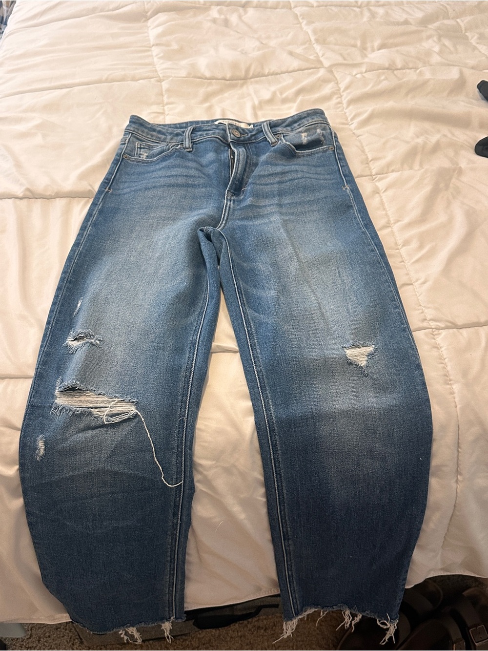 Straight Leg Distressed Blue Jeans for Women
